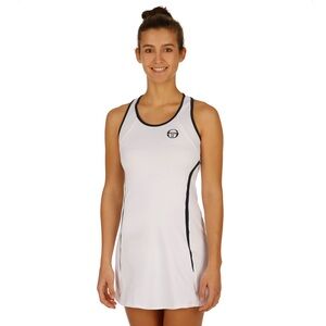 Sergio Tacchini Women Tennis Dress White Navy Blue Racerback Athletic Mini Dress